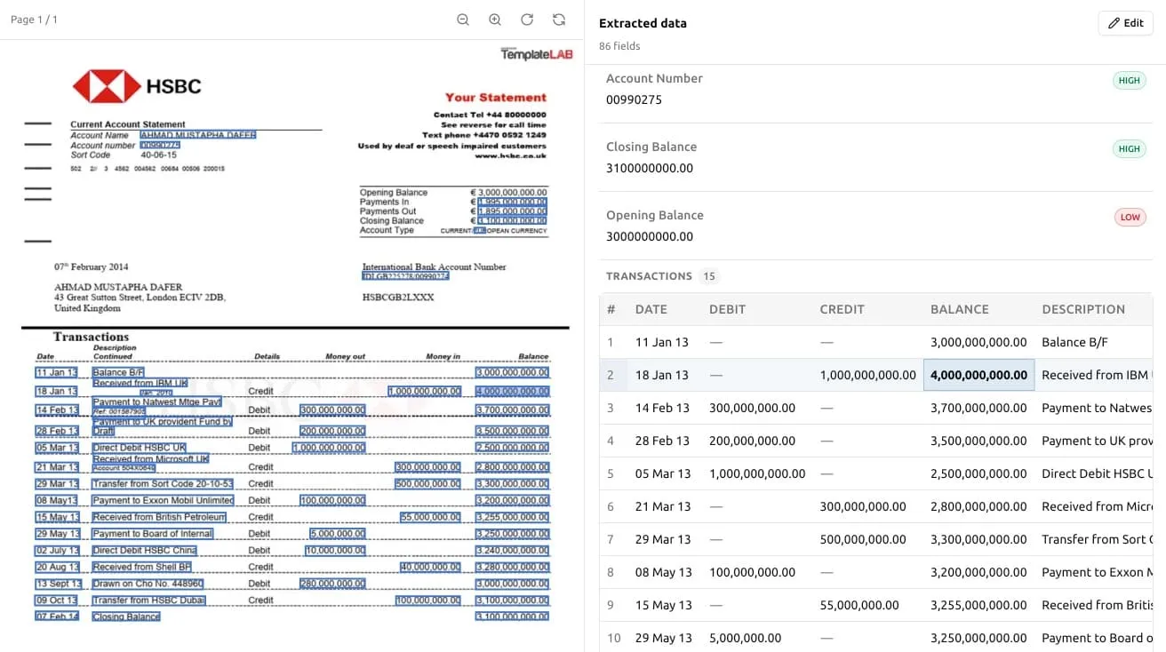 Ztract Bank Statements Extract