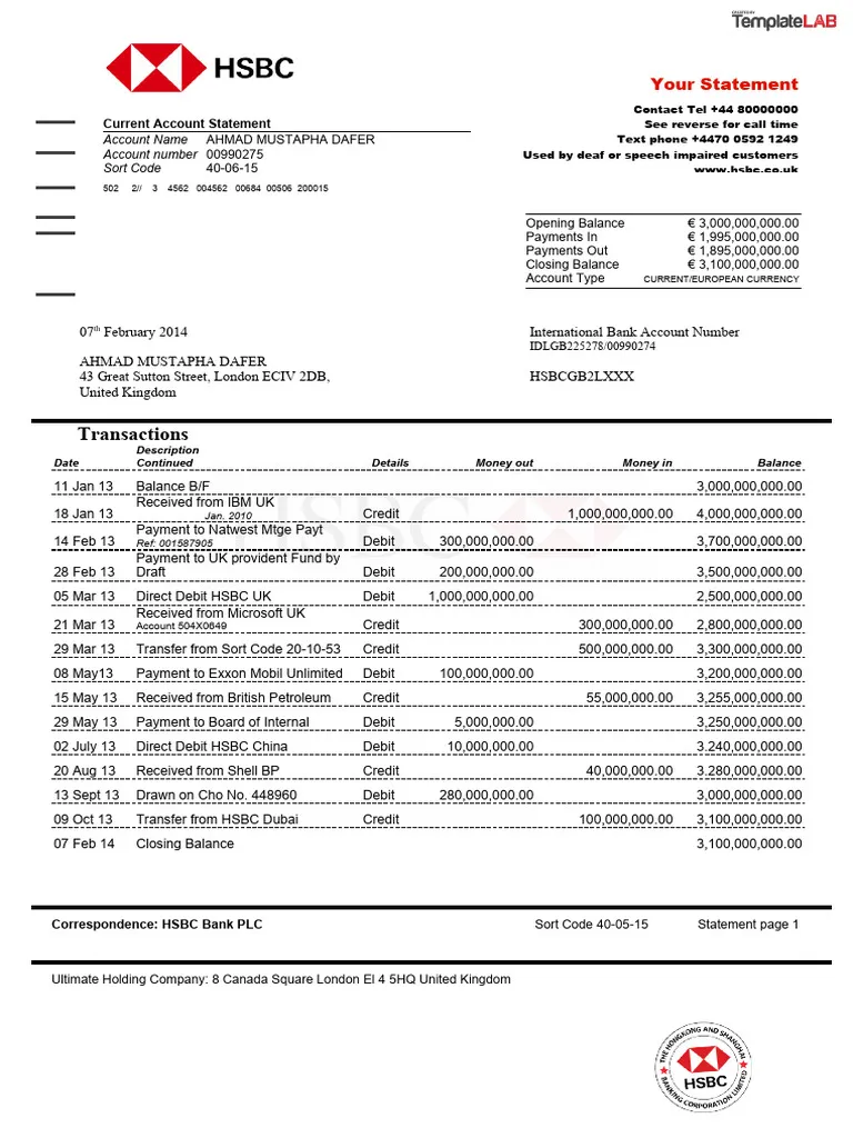 Bank Statement — page 1