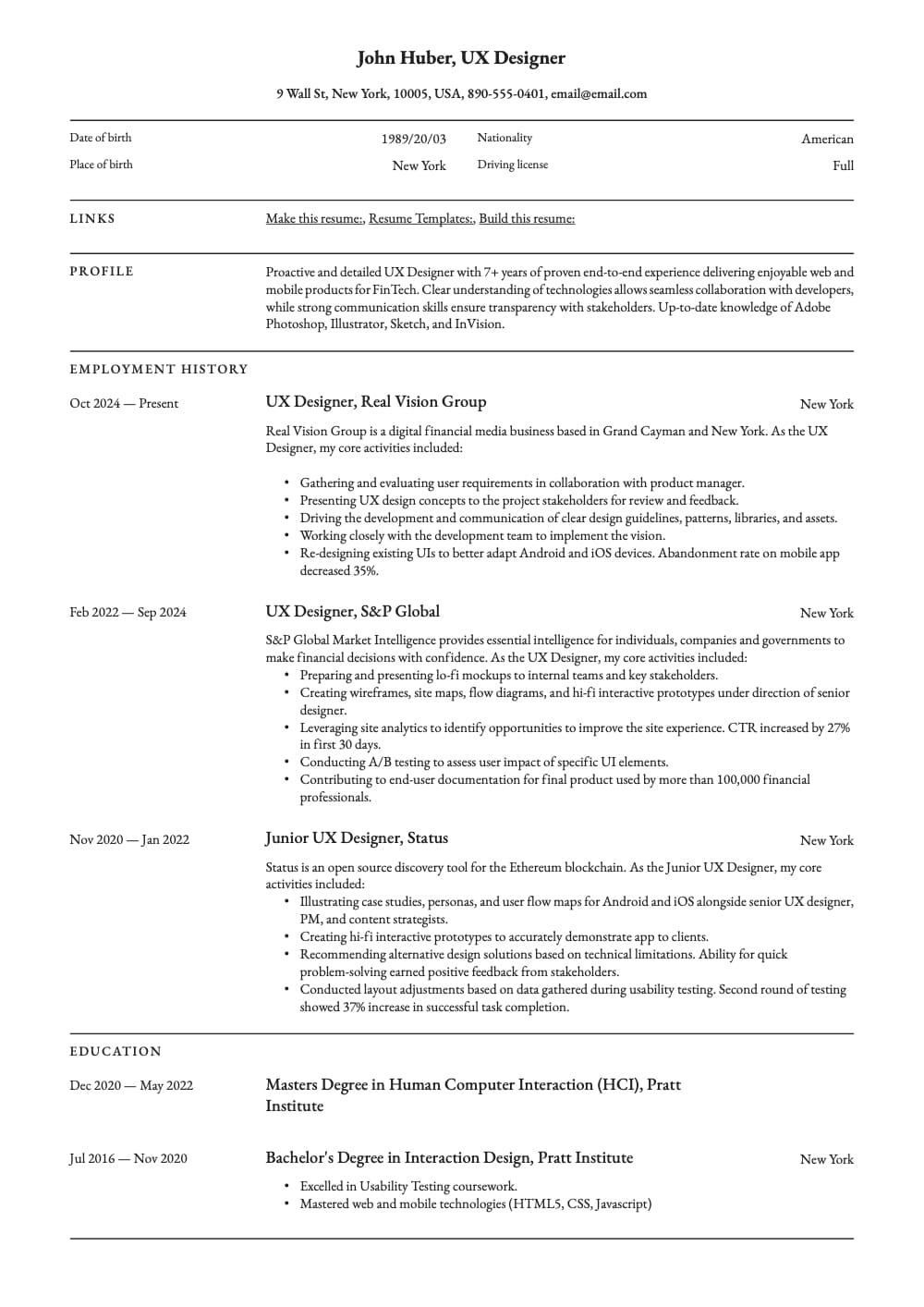 Resume — page 1